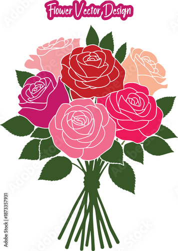 Bouquet of roses vector illustration. Colorful rose bouquet with mixed pink and red roses, symbolizing love and beauty, perfect for floral decorations – vector illustration