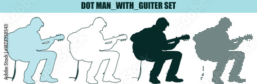 Man Playing Guitar in Various Colors and Silhouettes By Illustration