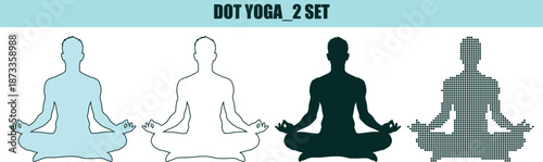Yoga Silhouettes in Lotus Position on White Background