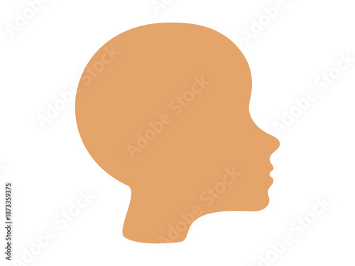 Minimalist silhouette of head of human man of Asian race with yellow skin tone. Face of boy child. White background. Avatar icon, design element, ethnicity, racial identity, nationality, cultural