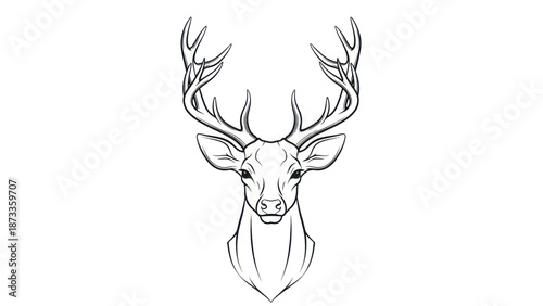Minimalist line drawing of a deer's head with antlers and graceful neck.