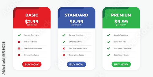 Modern Pricing Table Comparison for Subscription Plans