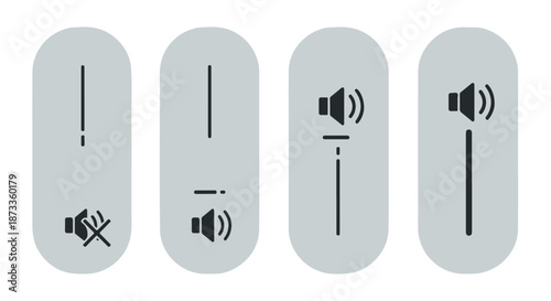 A set of four gray volume control icons on a white background for digital use