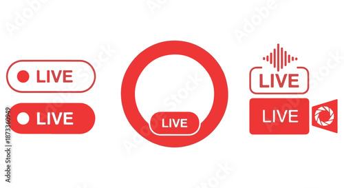 A collection of modern live streaming icons in red and white on a clean background