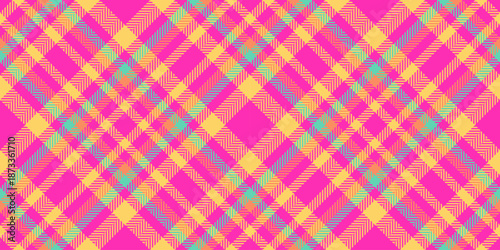 Vibrant texture seamless textile, ragged pattern plaid background. Handkerchief fabric tartan check vector in pink and amber colors.