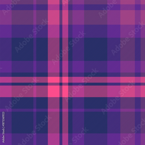 Direct tartan textile check, mix background vector texture. 20s seamless pattern plaid fabric in blue and violet colors.