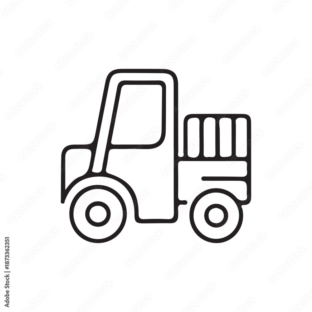 Naklejka premium Minimalist Line Drawing of Forklift – Black and White Industrial Equipment Icon