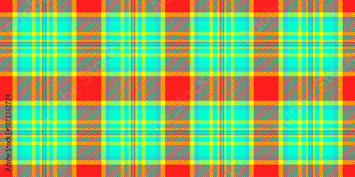 Printing pattern fabric check, self plaid textile tartan. Fibrous seamless vector background texture in bright and red colors.