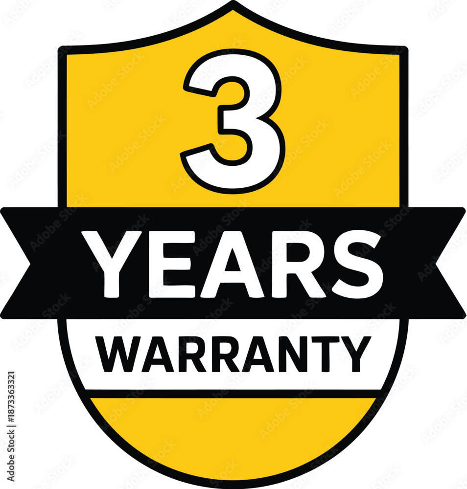 Fototapeta premium A yellow shield with a 3 years warranty guarantee symbol