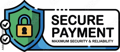 A secure payment logo with a shield and padlock icon on white background