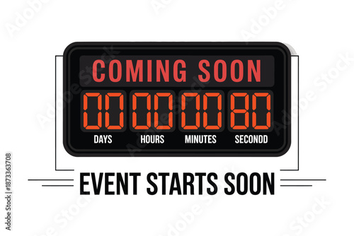 A countdown timer displays the message 'Coming Soon' on a digital screen