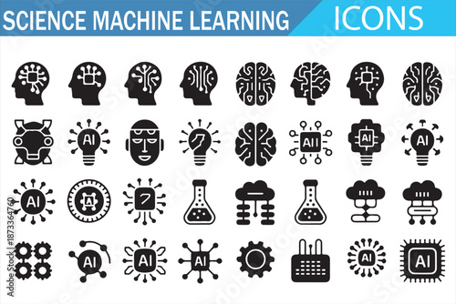 Science Lab and Machine Learning Technology Vector Icons
