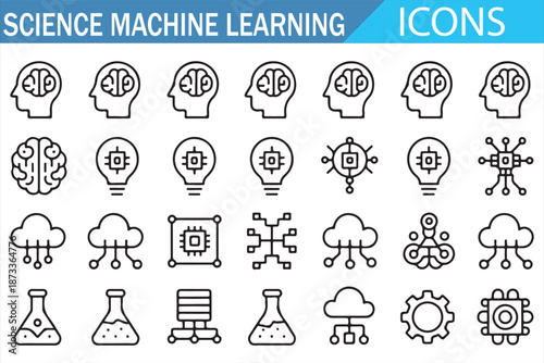 Artificial Intelligence Brain and Data Processing Icons