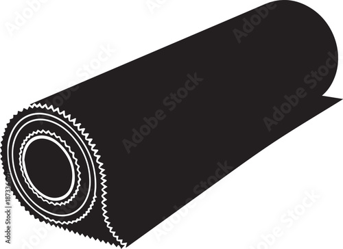 Black rolled up material with serrated edge