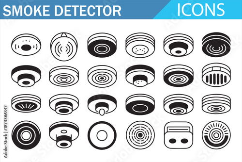 Smart Home Smoke Detector Sensor Icons for Safety Applications