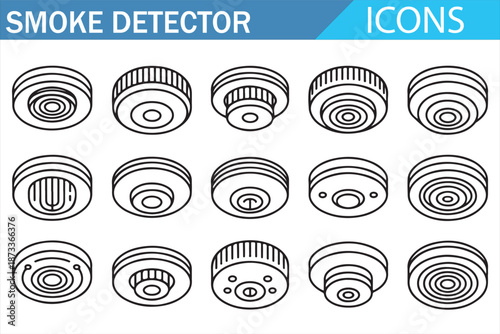 Modern Smoke Alarm Detector Icon Set for Security and Emergency Design