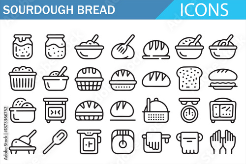 Professional bakery sourdough bread outline vector icon pack