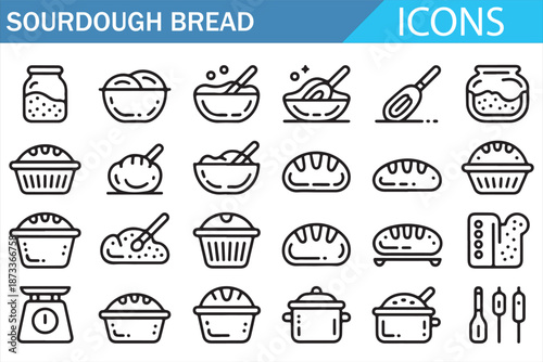 Bread making process icons with bowls dough loaf and toaster symbols