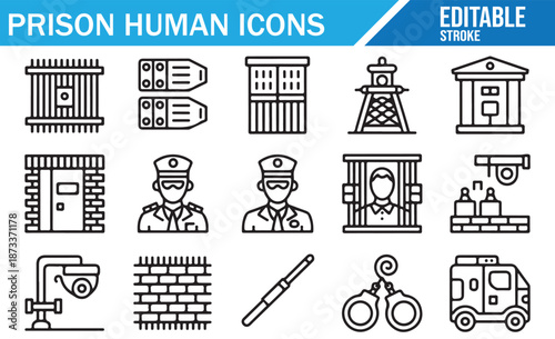 Editable stroke icons for law and crime.