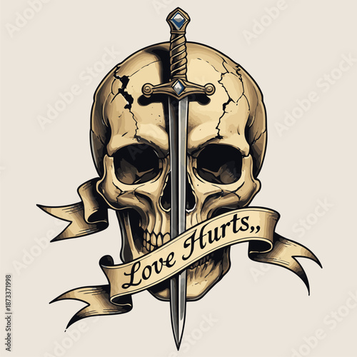 skull ribbon and sword vector image