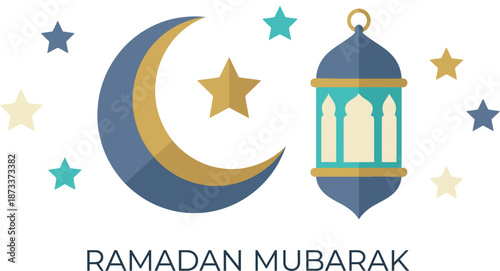 Ramadan mubarak illustration featuring a crescent moon stars and ornate lantern
