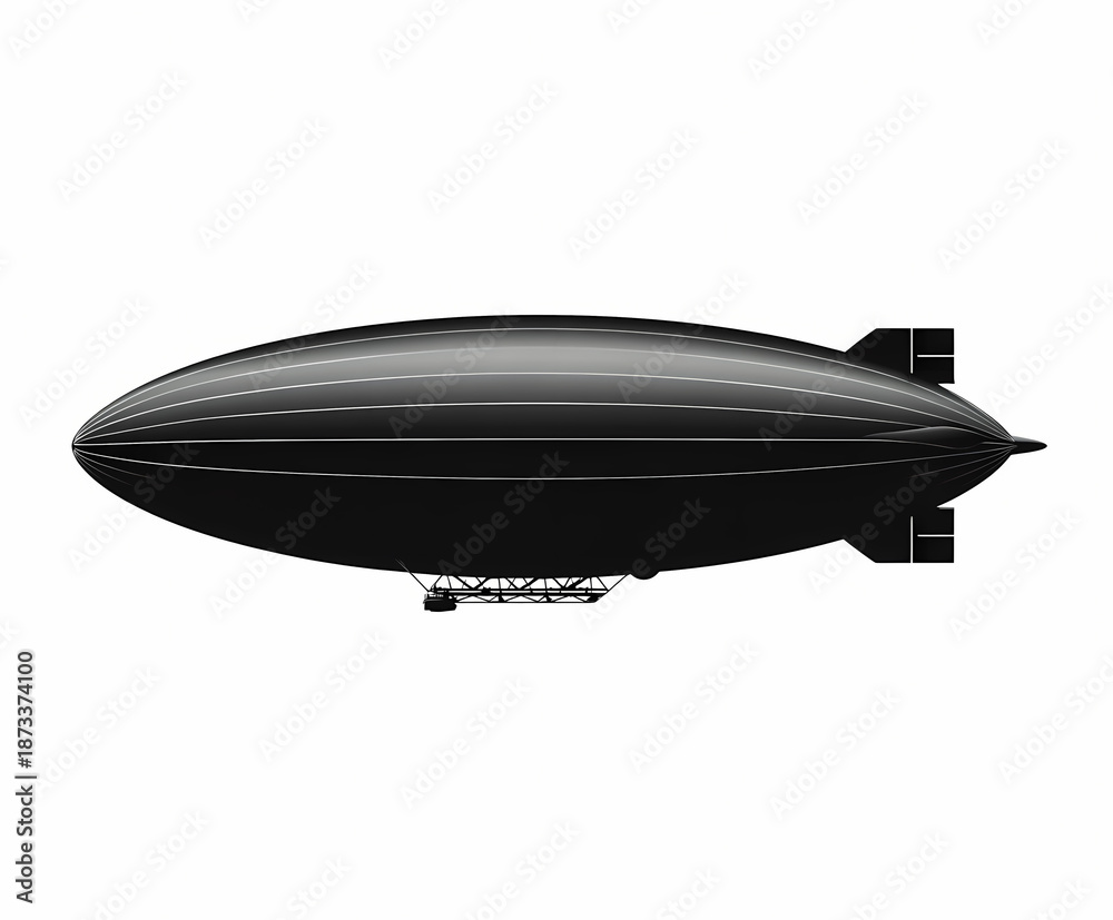 Naklejka premium Minimal black zeppelin silhouette floating in clear sky travel and exploration concept vector art