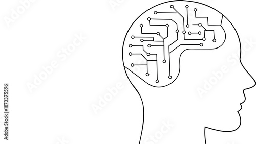 Circuit board brain inside human head profile