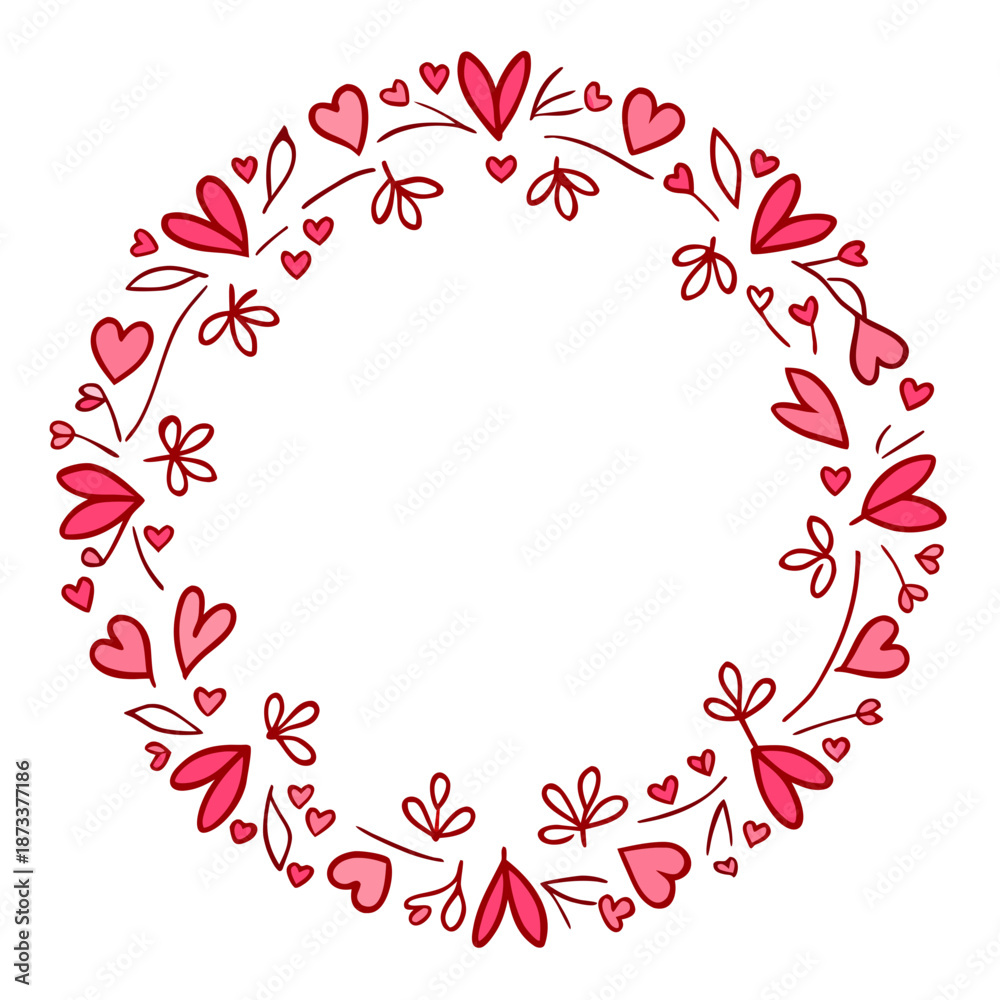 Obraz premium A delicate vector graphic of a heart-shaped wreath with flowers and leaves on a white background