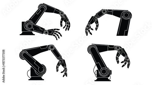 Four robotic arms in various positions a visual exploration of automation