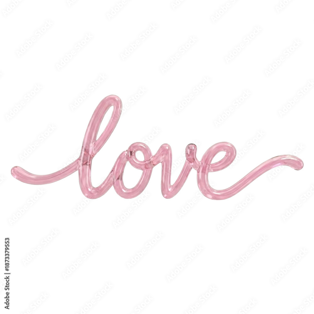 Fototapeta premium 3D Sticker Set with Love Text Illustrations, Cute Kawaii Typography & Girly Accessory – Creative Script for Valentine's Day Cards.