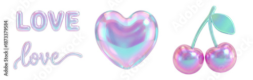 3D Sticker Set with Heart Illustrations, Cute Kawaii Love Symbol & Girly Accessory – Romantic Element for Valentine's Day Projects.