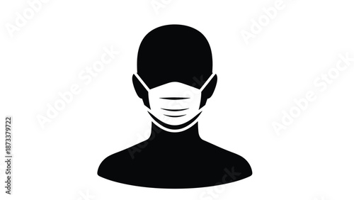 Male silhouette wearing a white medical face mask to illustrate health safety measures and pandemic protection protocols.
