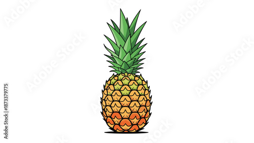 Realistic vector illustration of a fresh whole pineapple with a green leafy crown, isolated on a white background for food and tropical themes.
