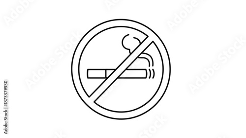 No smoking sign icon with cigarette and smoke inside a forbidden circle symbol isolated on a white background.