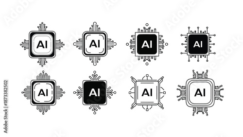 Artificial intelligence icons with ornate frames and the letters ai