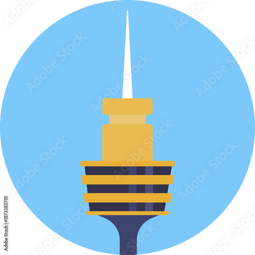 A minimalist icon representing Sydney Tower, one of Australia’s tallest landmarks, symbolizing urban life and city skylines.