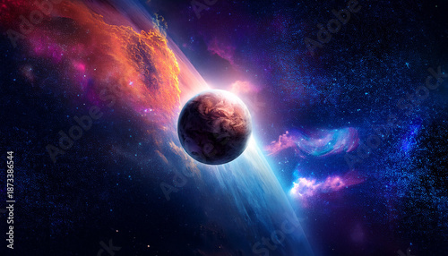 Mysterious Planet Surrounded By Ethereal Nebula In A Dark Cosmic Landscape