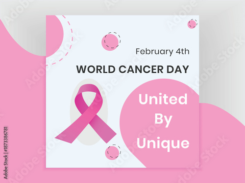 Cancer awareness ribbon template design on World Cancer Day background.