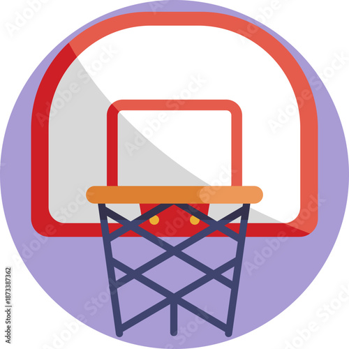Represents a standard basketball rim with a net, commonly used to symbolize scoring or shooting in basketball-related interfaces.