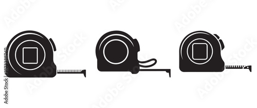 Retractable Measuring Tape Silhouette Icons for Construction and DIY Projects