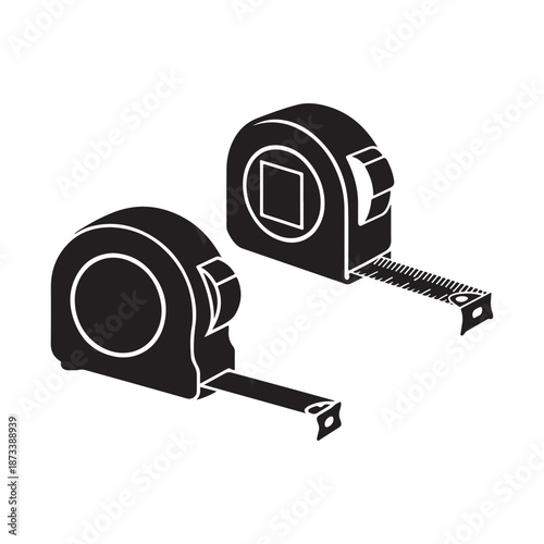 Two retractable tape measure tools silhouette for construction and measurement