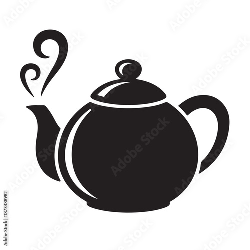 Traditional teapot silhouette with steam swirls icon for tea time and relaxation