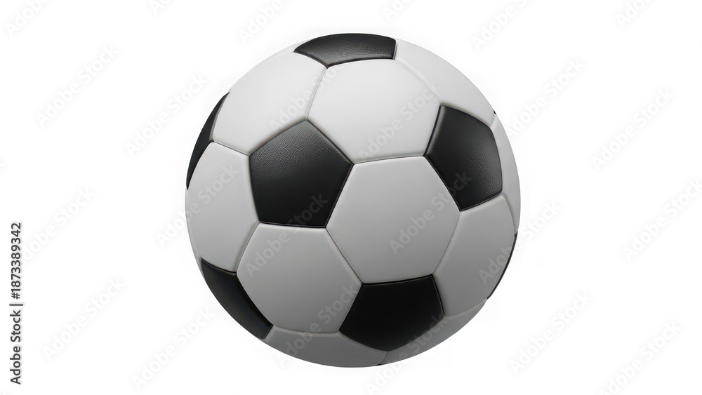 Fototapeta premium Classic Black and White Soccer Ball Isolated on Transparent Background – Realistic 3D Football Sport Equipment Render