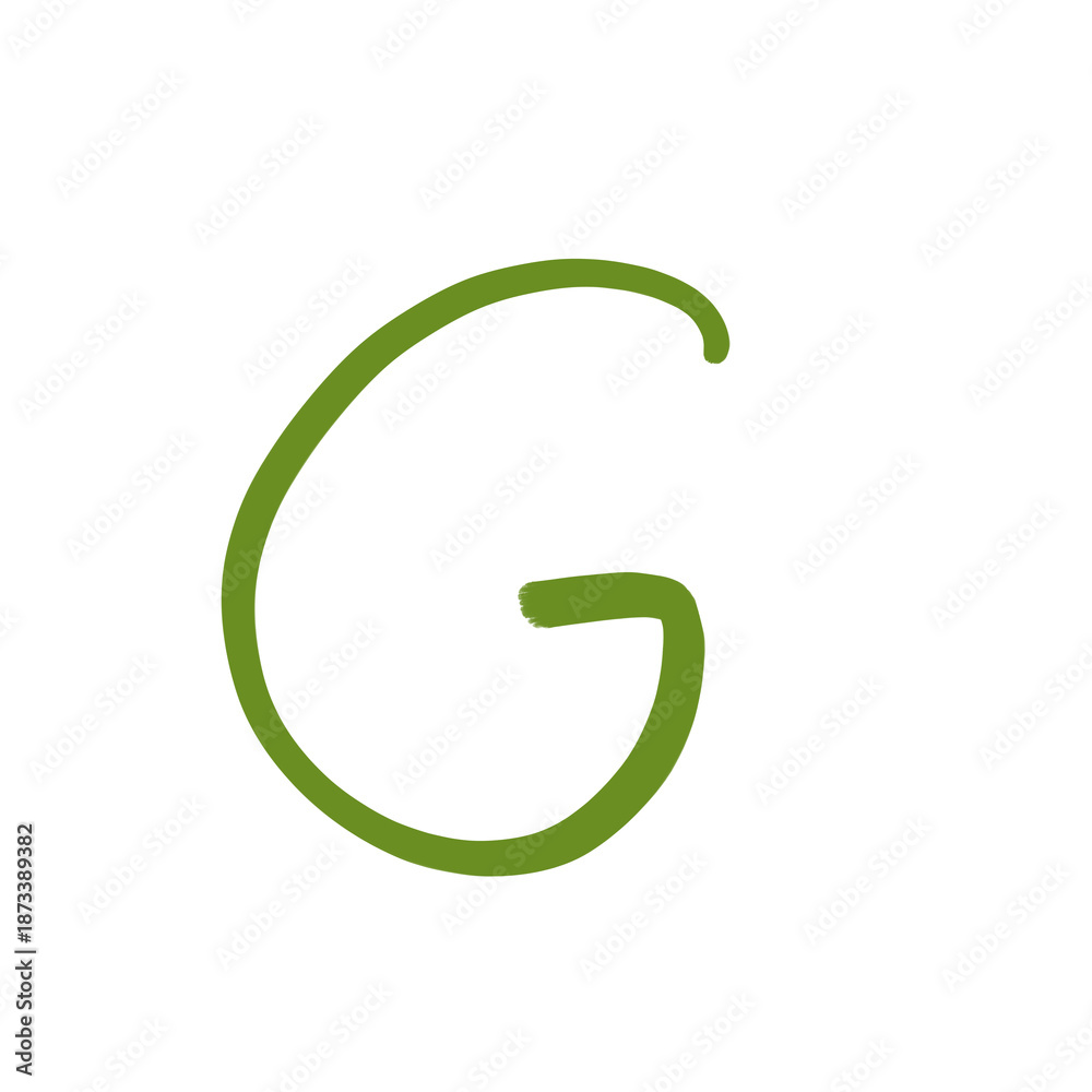 Fototapeta premium Hand drawn letter G, olive green brush doodle alphabet isolated on transparent background