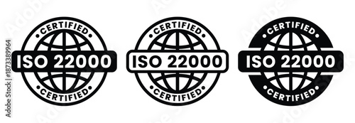 ISO 22000 Food Safety Management System Certification Icon and Symbol for Food Industry Compliance, Quality Control, and International Standards