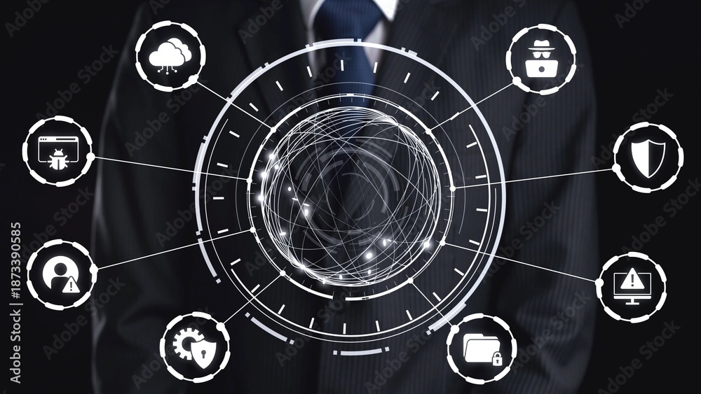 Obraz premium Cyber security protection and cyber security strategies against cyber threats, system hacks, digital breaches, network attacks, and safeguarding data with strong cyber security infrastructure. Spire