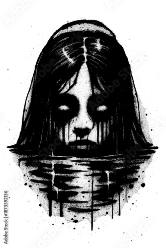 Haunting portrait of a woman with a dark and eerie atmosphere