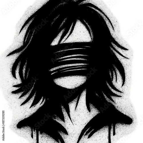 Mysterious woman with blindfolded eyes in black and white