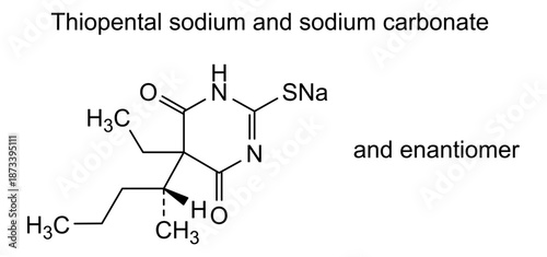 Thiopental sodium and sodium carbonate, chemical structure of thiopental sodium and sodium carbonate, drug substance