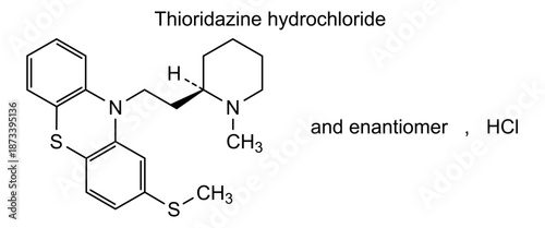 Thioridazine hydrochloride, chemical structure of thioridazine hydrochloride, drug substance